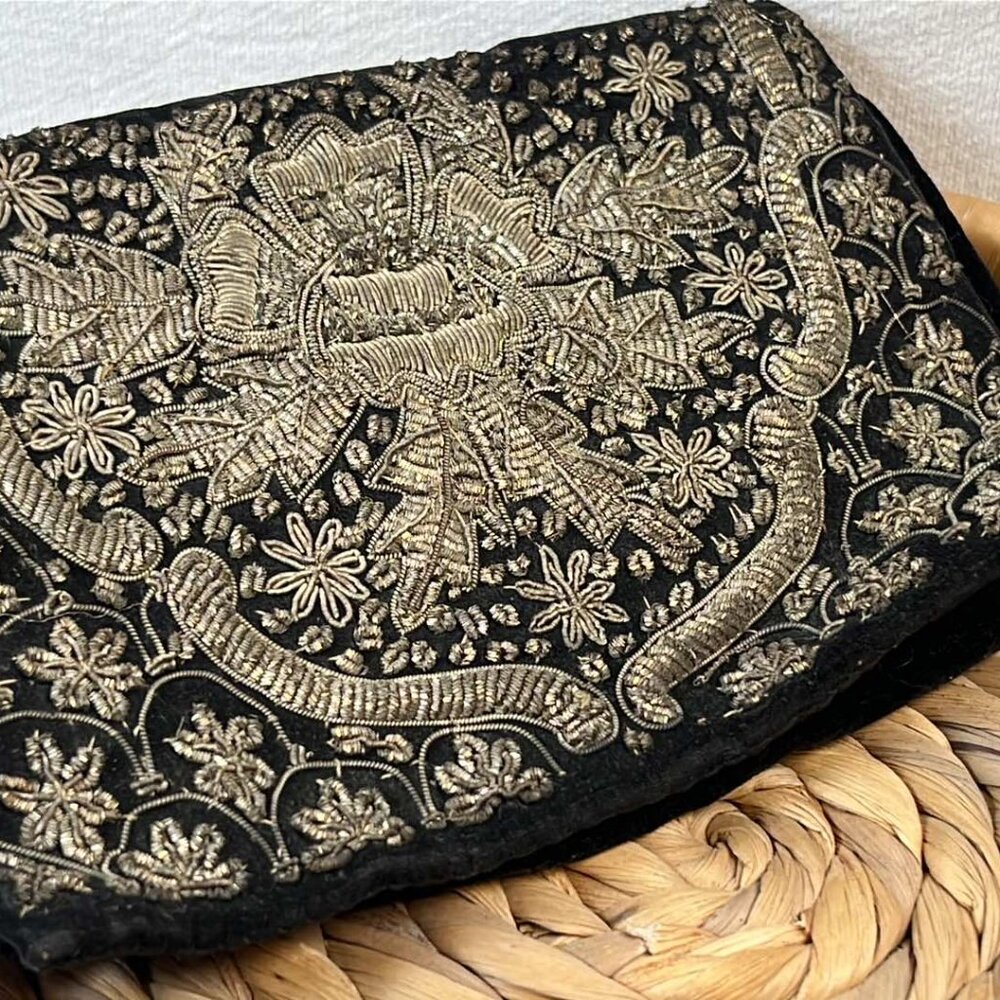 Vintage Beaded Black Evening Bag Clutch Soft Body Used Theater Costume Company